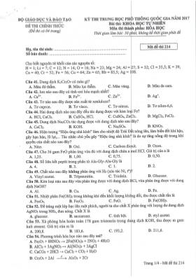 Đề thi Trung học phổ thông Quốc gia môn Hóa học năm 2017 - Mã đề 214
